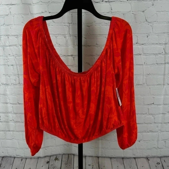Torrid Super Soft Off Shoulder Long Sleeve Crop Top Floral Orange Plus Size 2X - Picture 1 of 7